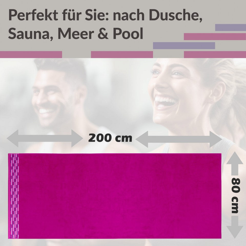XXL Saunatuch 80x200 cm, Purpur, Lugano Liegehandtuch für Sauna