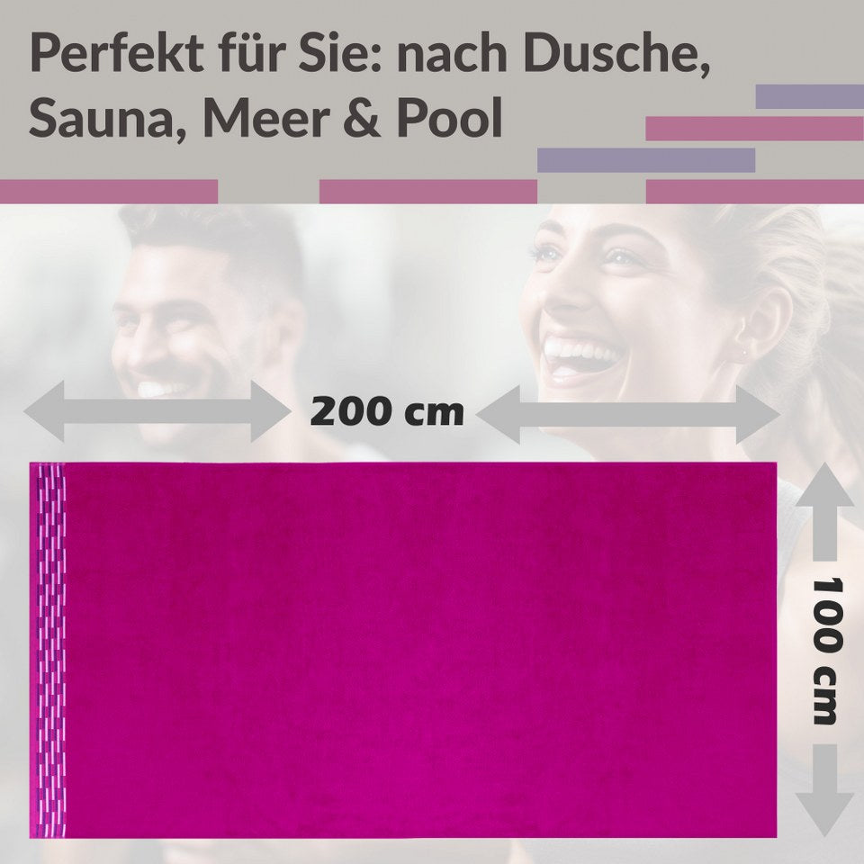 Saunahandtuch groß 100x200 cm, Lugano Saunatuch Pink - Purpur