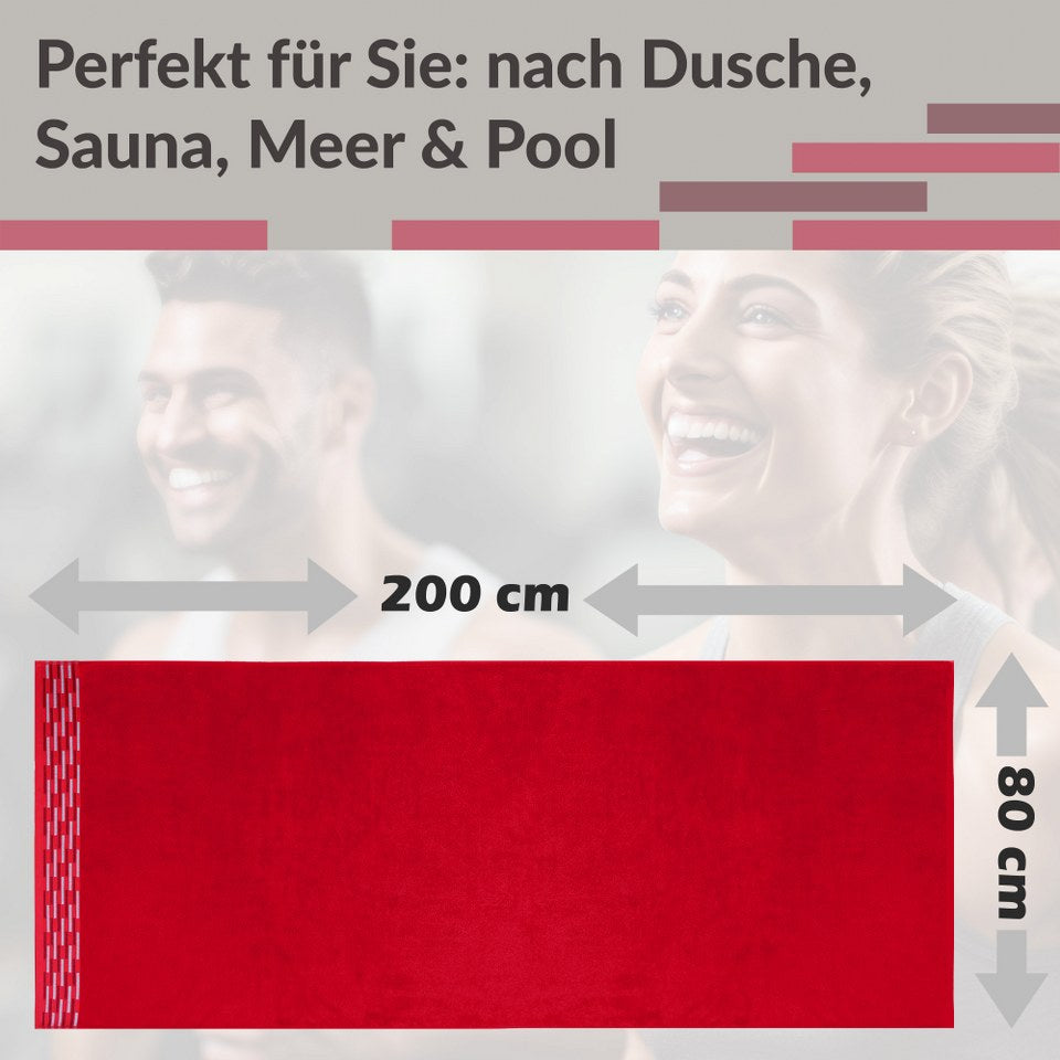 XXL Saunatuch 80x200 cm, Rot - Scharlach Lugano Liegehandtuch für Sauna