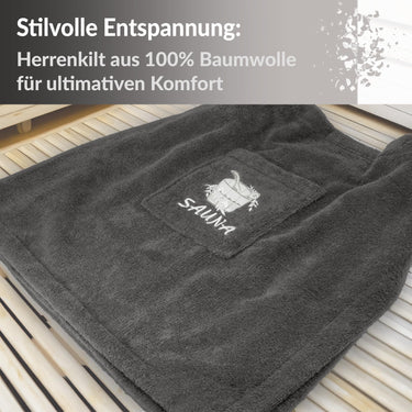 Saunakilt Herren Grau - Anthrazit, Saunatuch mit Klettverschluss L - XXL