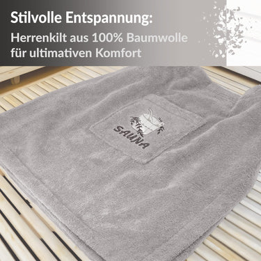 Saunakilt Herren Grau - Stein, Saunatuch mit Klettverschluss L - XXL