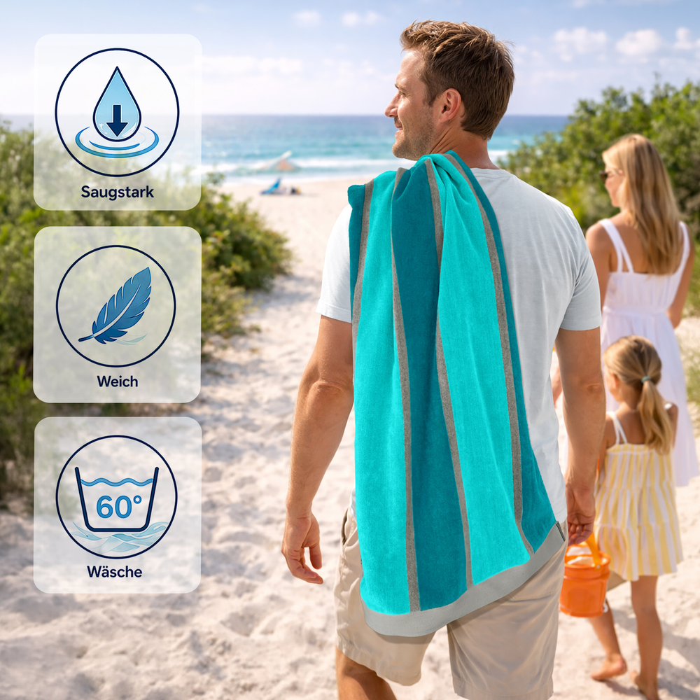 Strandtuch Porto Atlantic, Veloure - Frottee Badehandtuch 90x180 cm