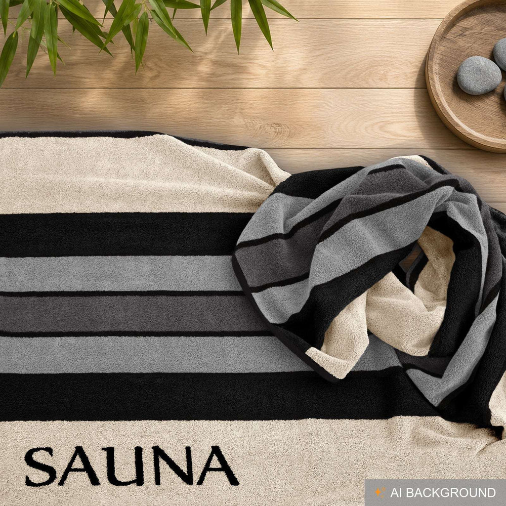 XL Premium Saunahandtuch 80x200 cm, Natur - Schwarz - Grau