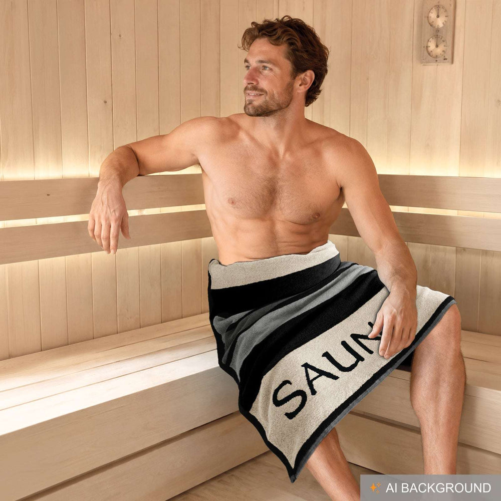XL Premium Saunahandtuch 80x200 cm, Natur - Schwarz - Grau