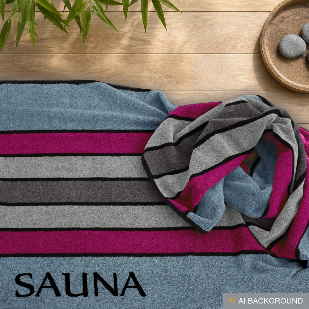 XL Premium Saunahandtuch 80x200 cm, Taubenblau - Fuchsia - Grau