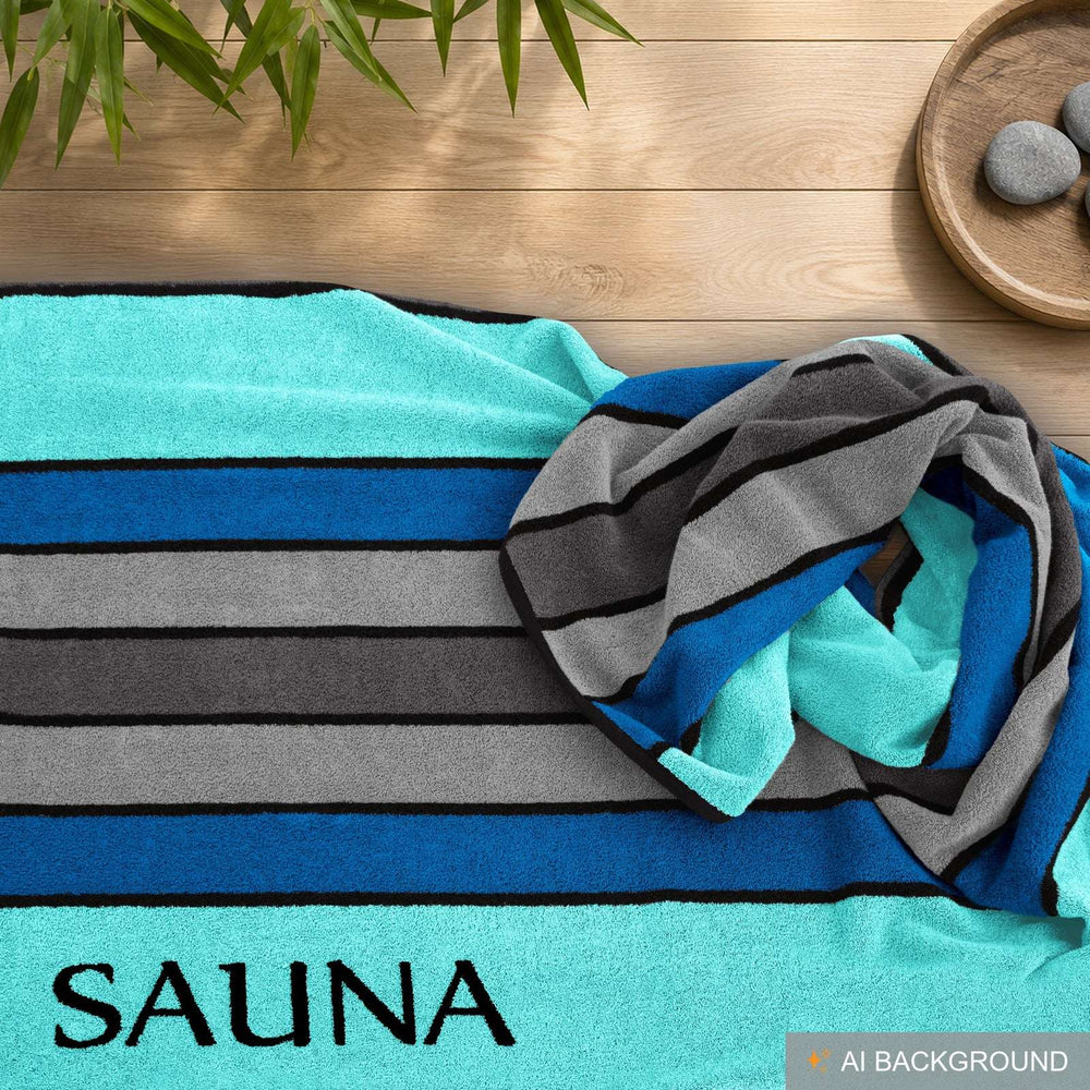XL Premium Saunahandtuch 80x200 cm, Blau - Türkis - Grau