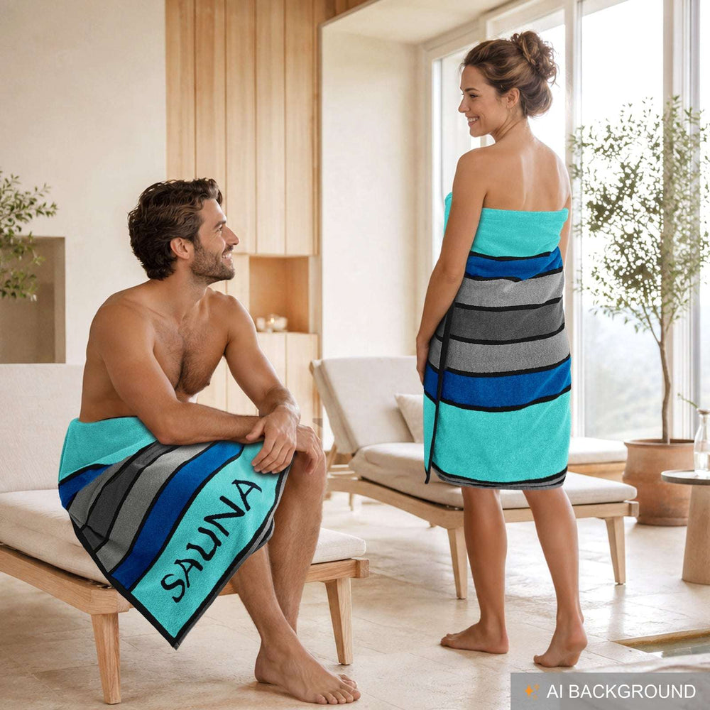 XL Premium Saunahandtuch 80x200 cm, Blau - Türkis - Grau