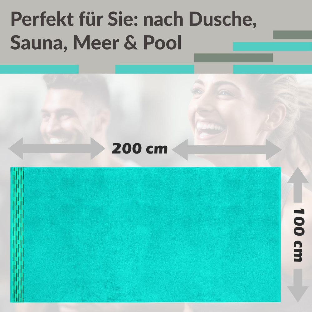 Saunahandtuch groß 100x200 cm, Lugano Saunatuch Türkis - Meer