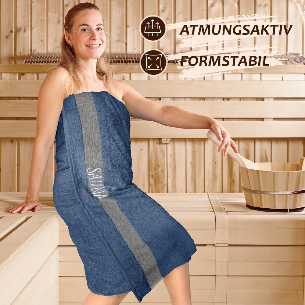 Wellness Frottee Saunatuch 100x200 cm, Lima XXL Sauna Handtuch Blau - Jeans