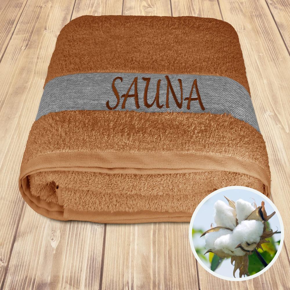 Wellness Frottee Saunatuch 100x200 cm, Lima XXL Sauna Handtuch Braun - Camel