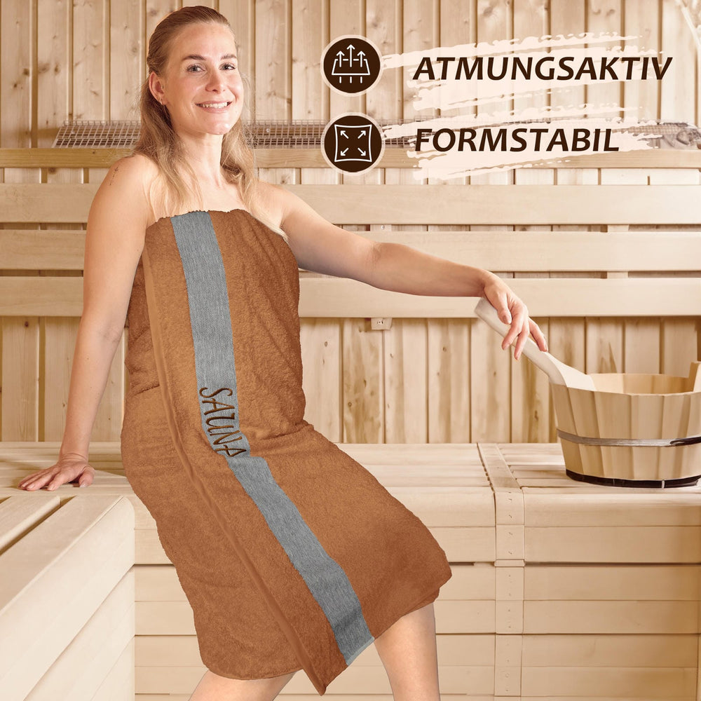 Wellness Frottee Saunatuch 100x200 cm, Lima XXL Sauna Handtuch Braun - Camel