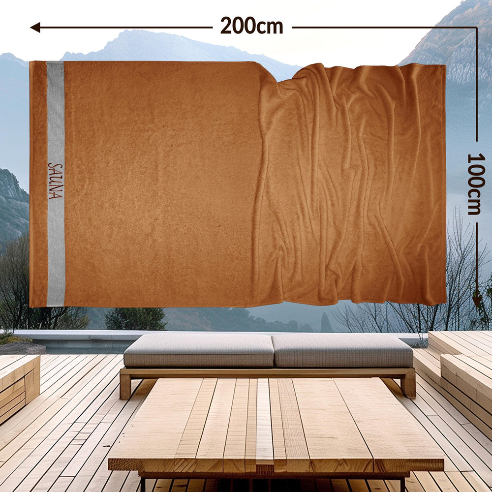 Wellness Frottee Saunatuch 100x200 cm, Lima XXL Sauna Handtuch Braun - Camel