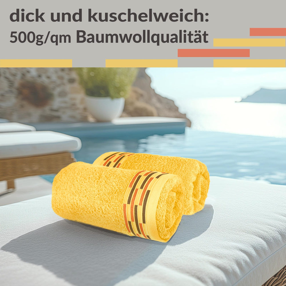 Handtuch Set 50x100 cm, Lugano 2er Frotteetücher Gelb - Aprikosen