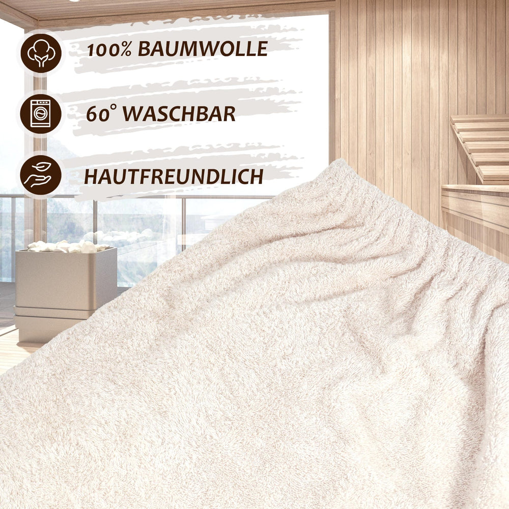 Saunakilt Herren 55x140 cm | Lima Saunahandtuch mit Klettverschluss Natur