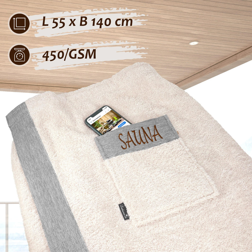 Saunakilt Herren 55x140 cm | Lima Saunahandtuch mit Klettverschluss Natur