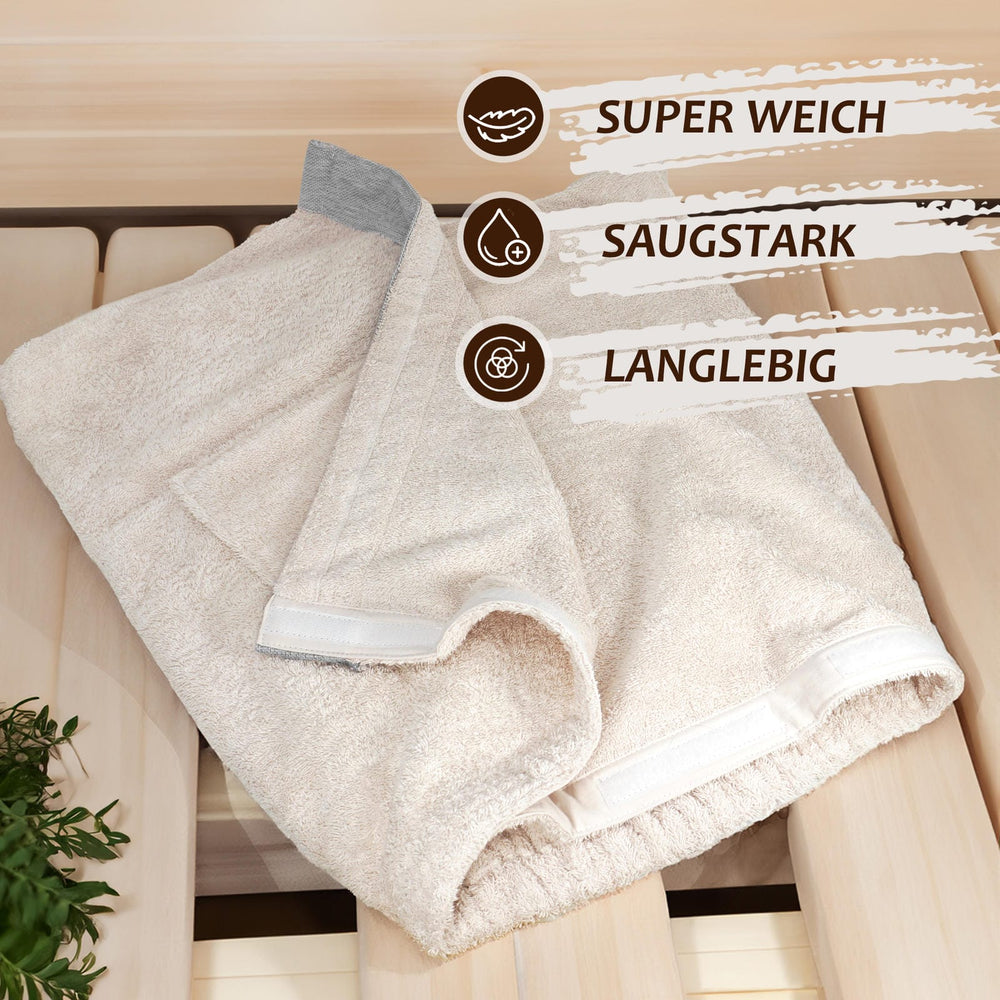 Saunakilt Herren 55x140 cm | Lima Saunahandtuch mit Klettverschluss Natur