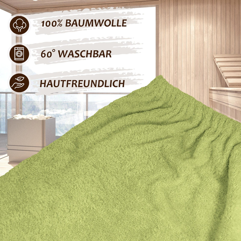 Saunakilt Herren 55x140 cm | Lima Saunahandtuch mit Klettverschluss Grün – Salbei
