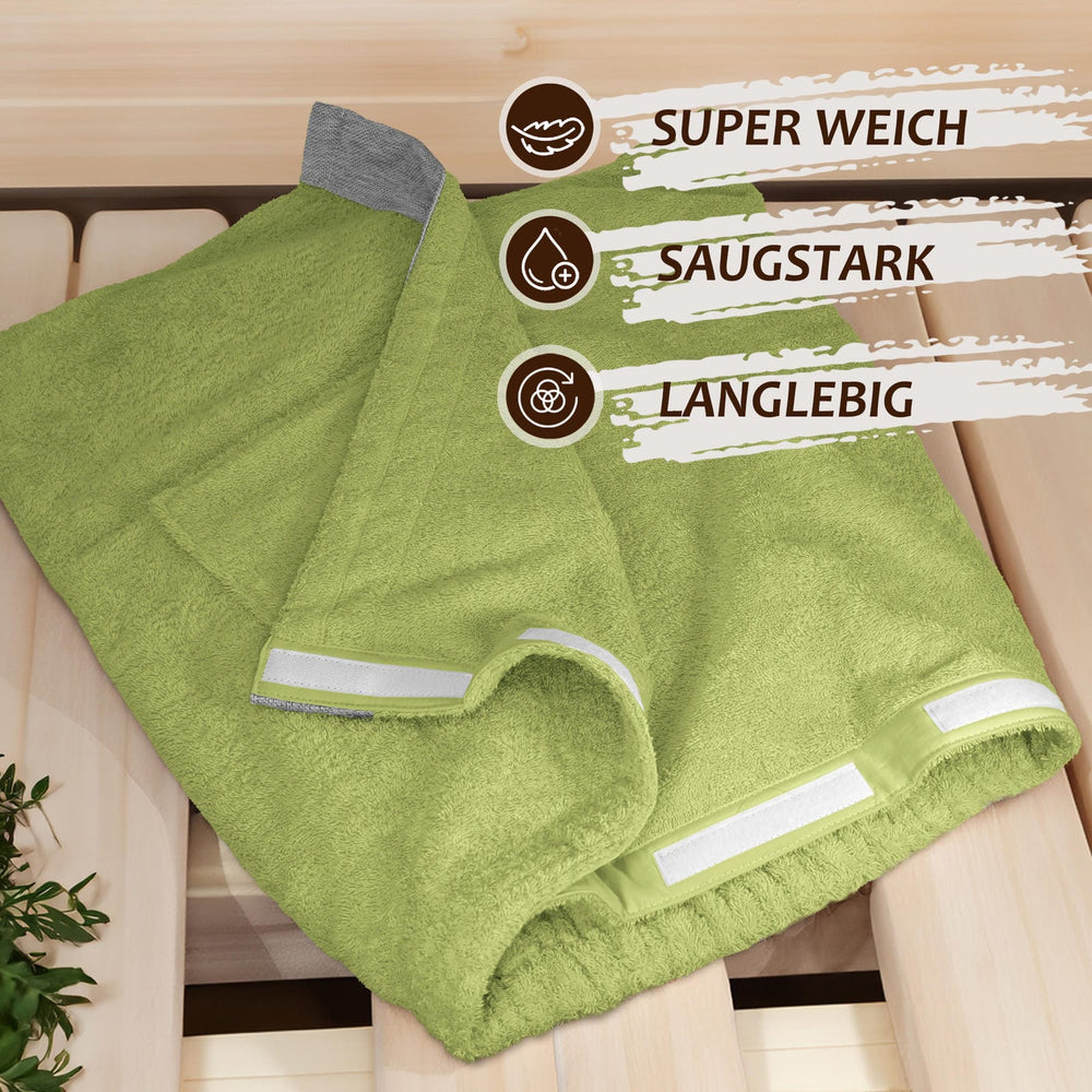 Saunakilt Herren 55x140 cm | Lima Saunahandtuch mit Klettverschluss Grün – Salbei