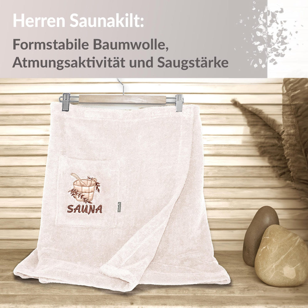 Saunakilt Herren Natur, Saunatuch mit Klettverschluss L - XXL
