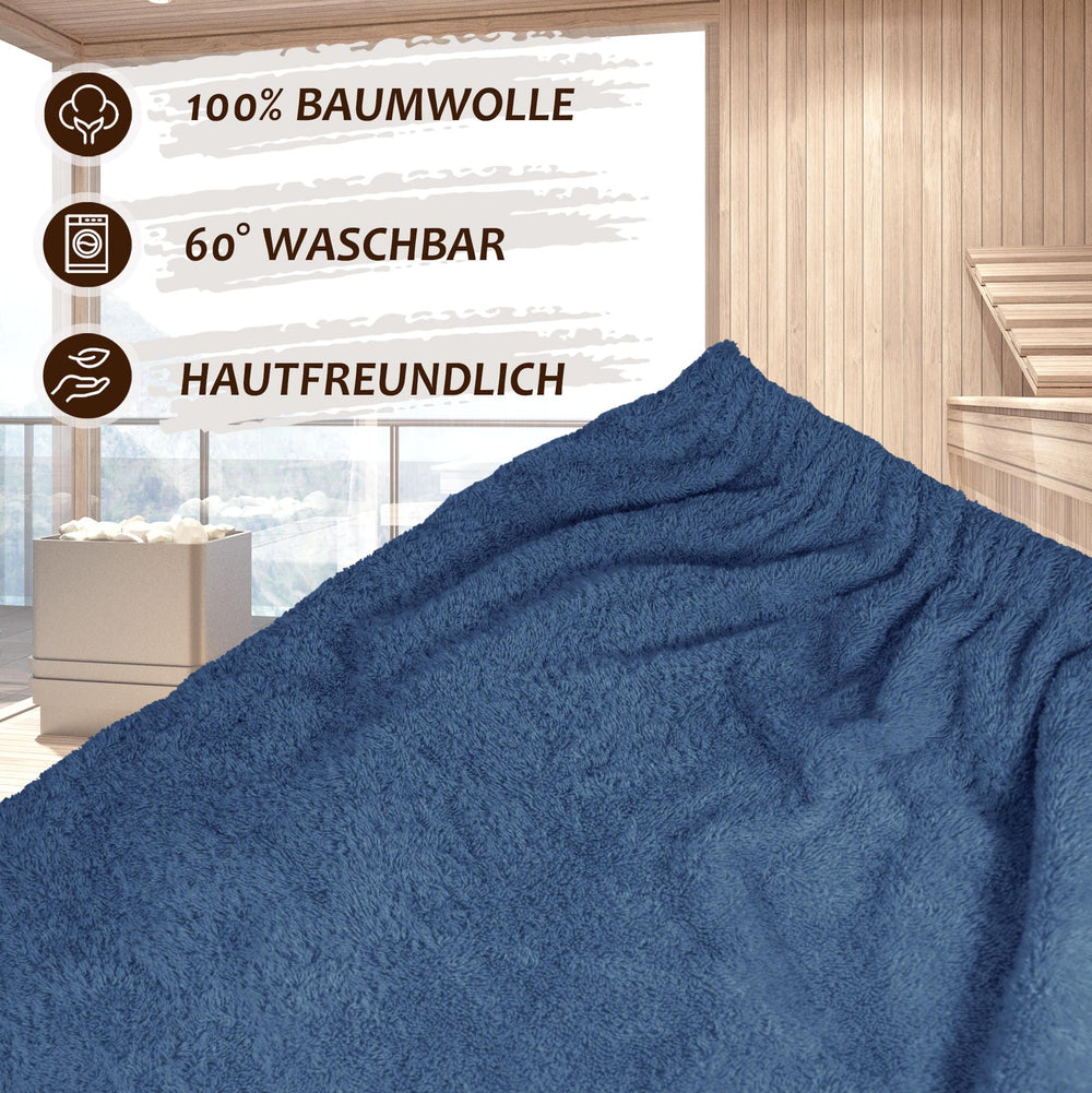 Saunakilt Herren 55x140 cm | Lima Saunahandtuch mit Klettverschluss Blau – Jeans
