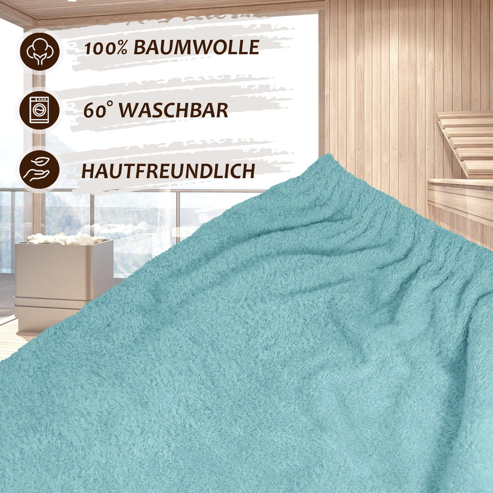Saunakilt Herren 55x140 cm | Lima Saunahandtuch mit Klettverschluss Blau - Pastellblau