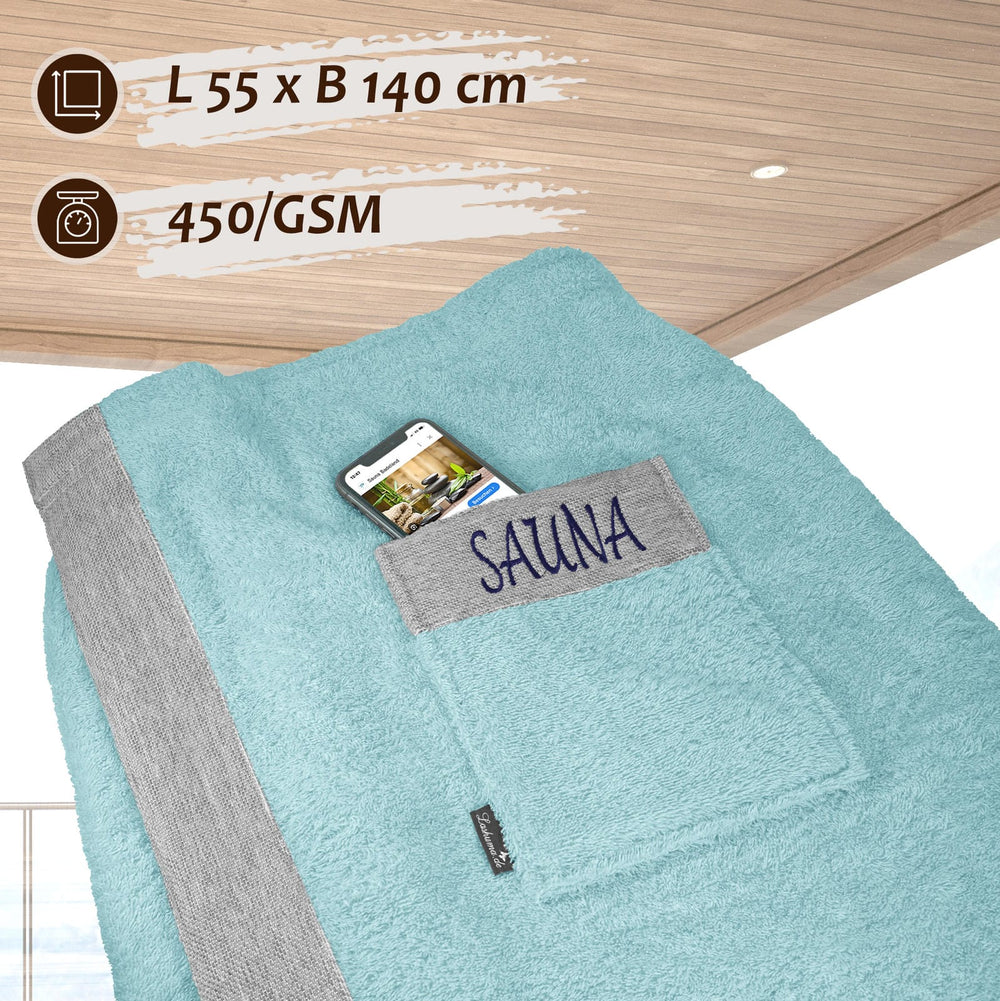 Saunakilt Herren 55x140 cm | Lima Saunahandtuch mit Klettverschluss Blau - Pastellblau