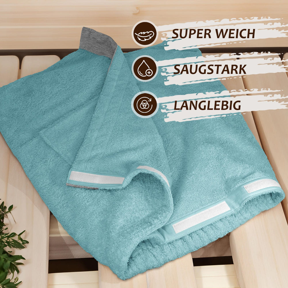 Saunakilt Herren 55x140 cm | Lima Saunahandtuch mit Klettverschluss Blau - Pastellblau