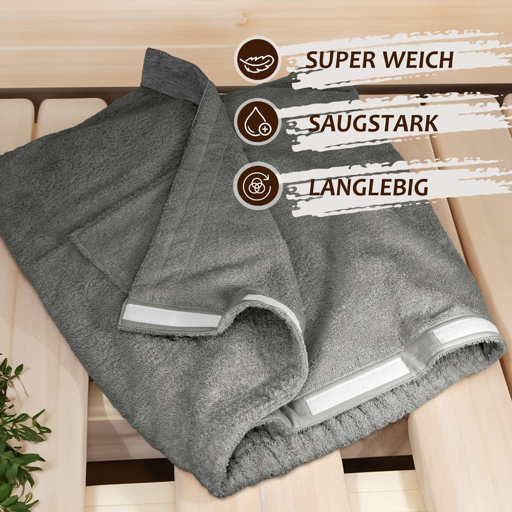 Saunakilt Herren 55x140 cm | Lima Saunahandtuch mit Klettverschluss Grau - Dunkelgrau