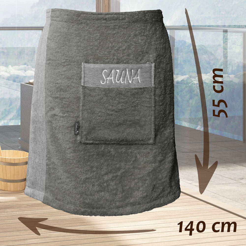 Saunakilt Herren 55x140 cm | Lima Saunahandtuch mit Klettverschluss Grau - Dunkelgrau