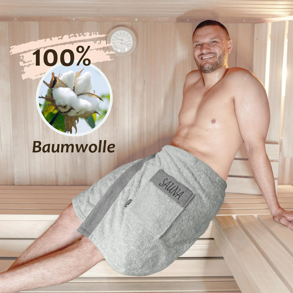 Saunakilt Herren 55x140 cm | Lima Saunahandtuch mit Klettverschluss Grau - Eisgrau