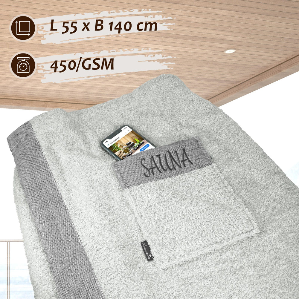 Saunakilt Herren 55x140 cm | Lima Saunahandtuch mit Klettverschluss Grau - Eisgrau