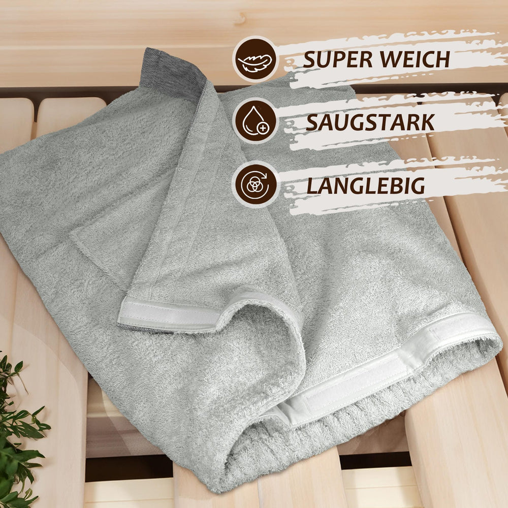 Saunakilt Herren 55x140 cm | Lima Saunahandtuch mit Klettverschluss Grau - Eisgrau