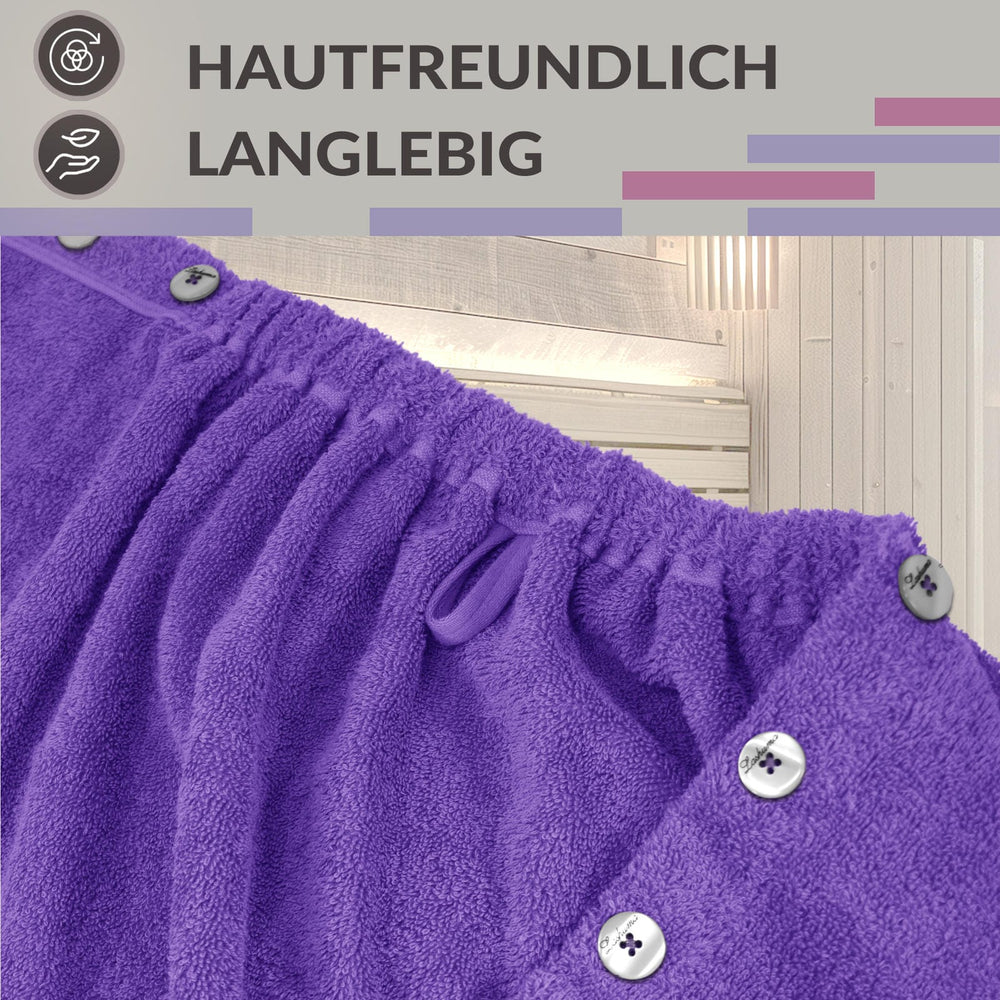 Saunakilt Damen 75x150 cm, Lugano Saunahandtuch mit Knöpfen Lila - Lavendel