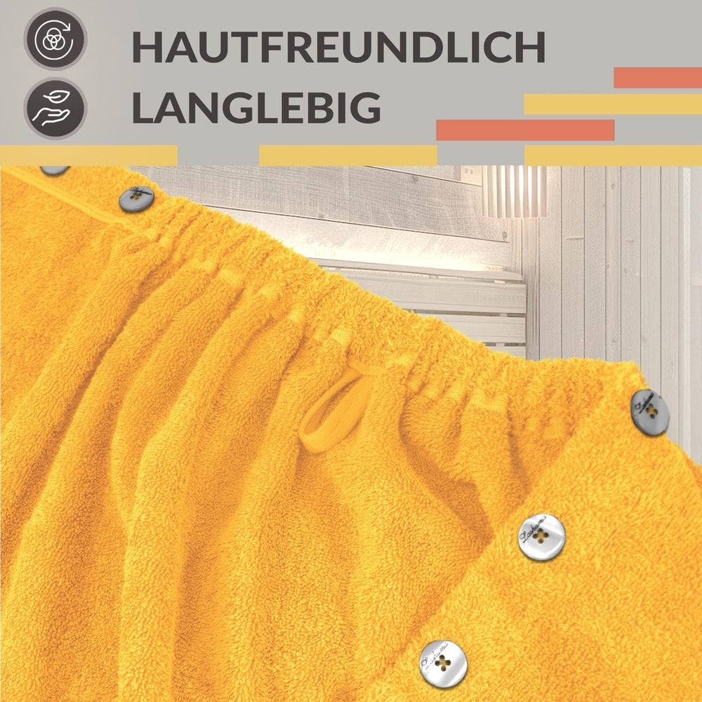 Saunakilt Damen 75x150 cm, Lugano Saunahandtuch mit Knöpfen Gelb - Aprikosen