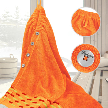 Saunakilt Damen 75x150 cm, Lugano Saunahandtuch mit Knöpfen Orange - Blutorange