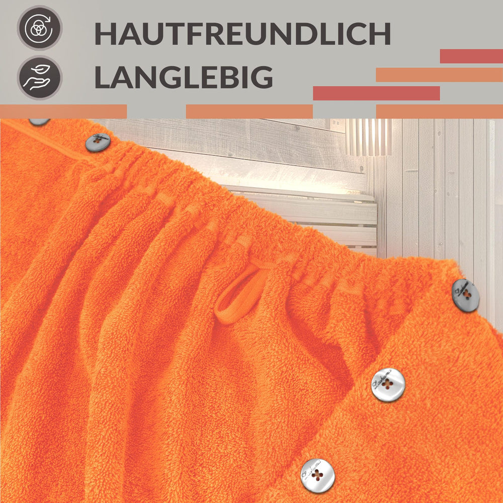 Saunakilt Damen 75x150 cm, Lugano Saunahandtuch mit Knöpfen Orange - Blutorange