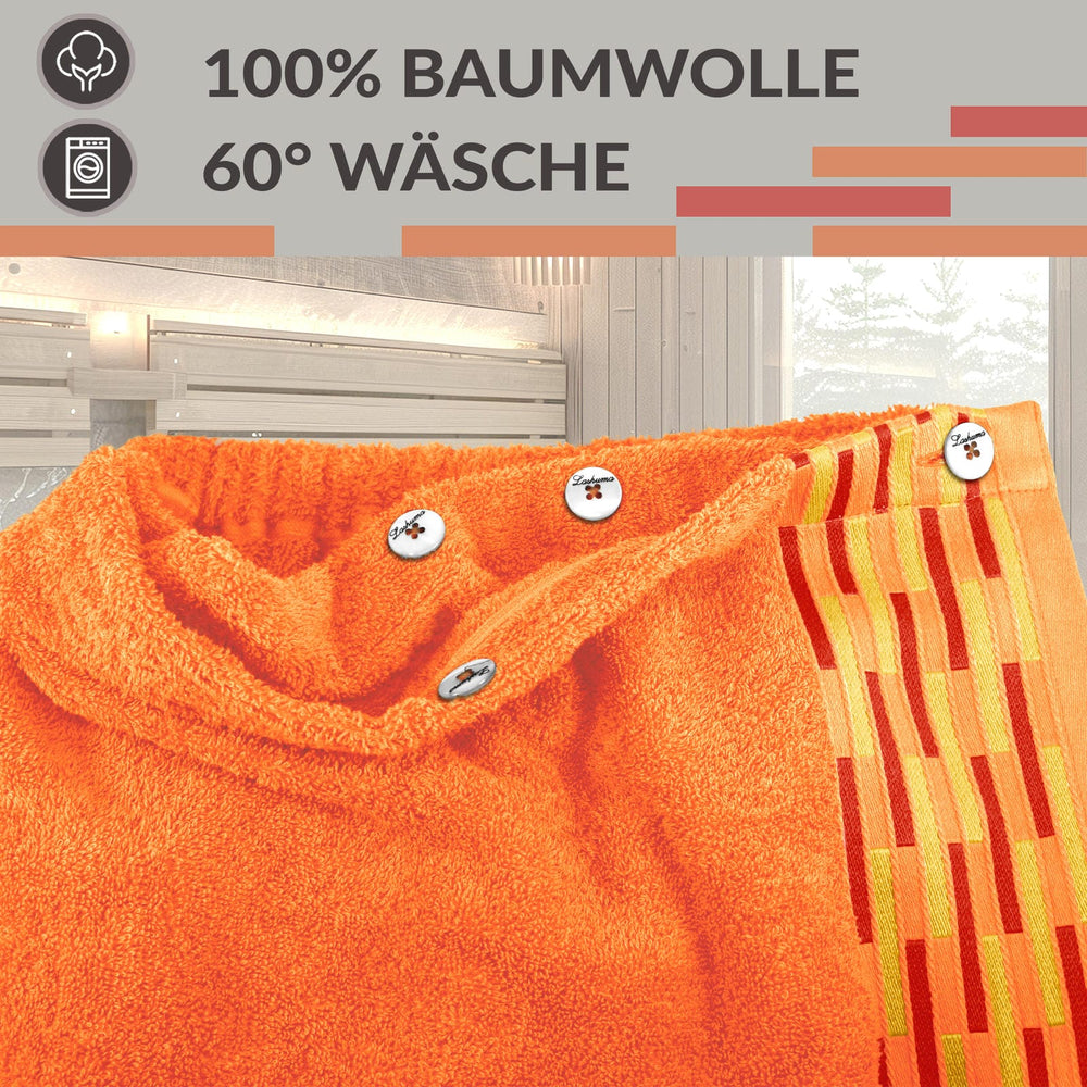Saunakilt Damen 75x150 cm, Lugano Saunahandtuch mit Knöpfen Orange - Blutorange