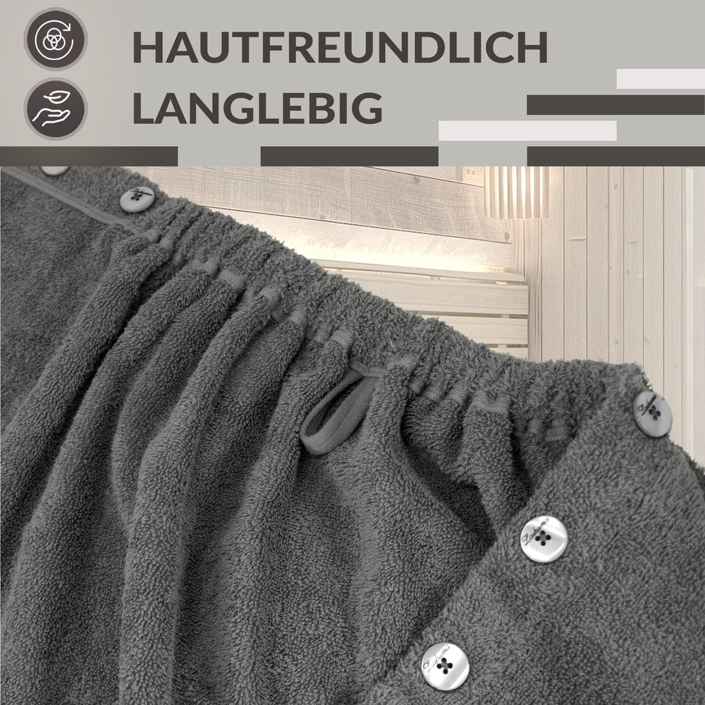 Saunakilt Damen 75x150 cm, Lugano Saunahandtuch mit Knöpfen Grau - Dunkelgrau