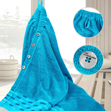 Saunakilt Damen 75x150 cm, Lugano Saunahandtuch mit Knöpfen Blau - Aquamarin
