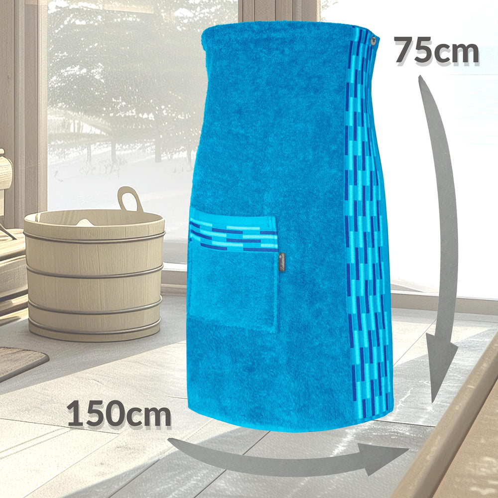 Saunakilt Damen 75x150 cm, Lugano Saunahandtuch mit Knöpfen Blau - Aquamarin