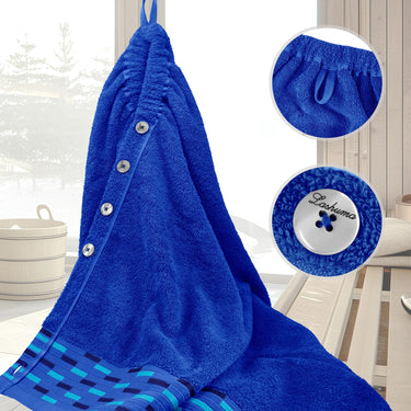 Saunakilt Damen 75x150 cm, Lugano Saunahandtuch mit Knöpfen Blau - Königsblau