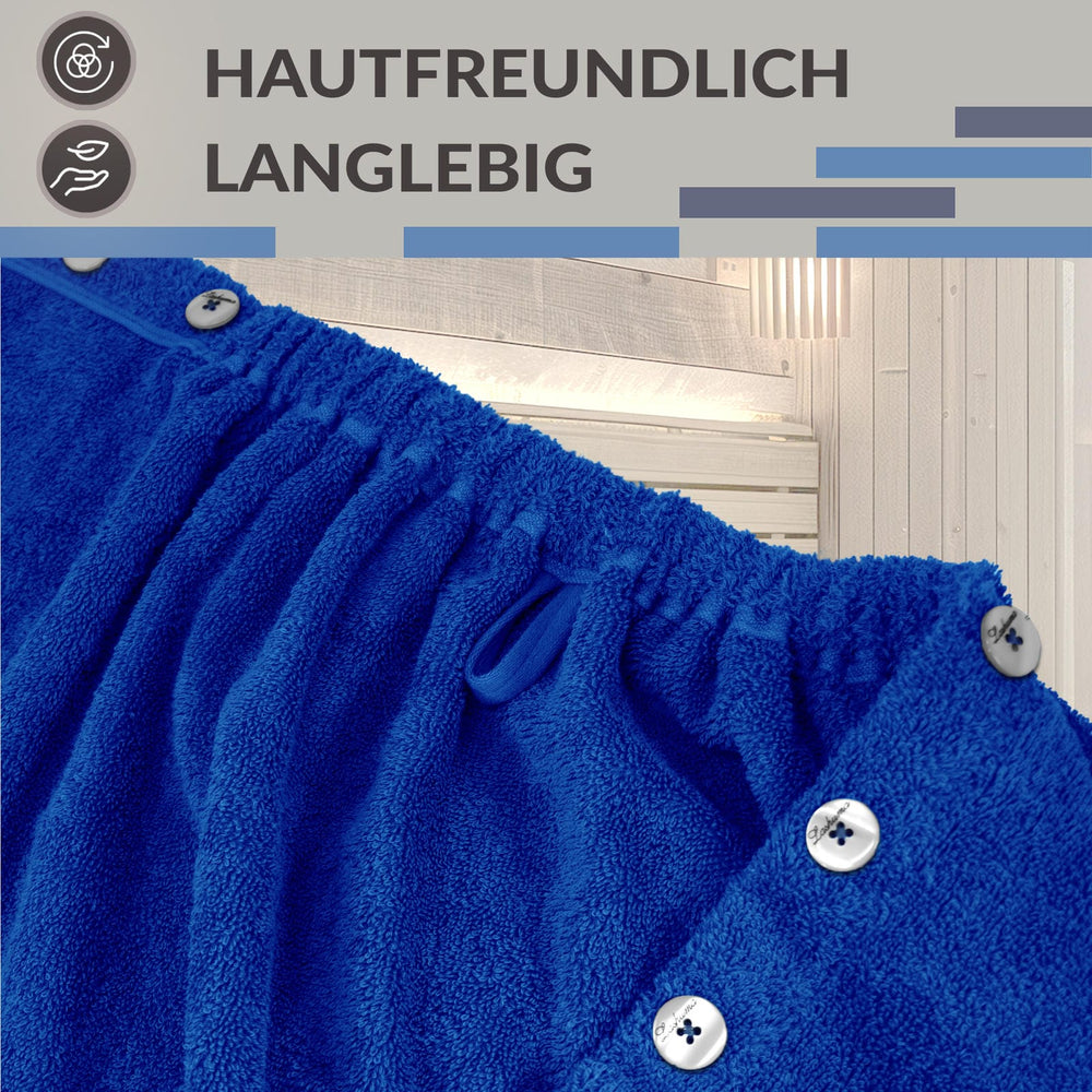 Saunakilt Damen 75x150 cm, Lugano Saunahandtuch mit Knöpfen Blau - Königsblau