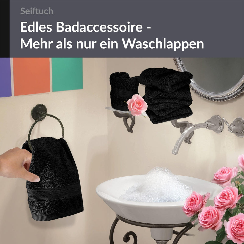 Seiftücher 30x30 cm, 6er Set Waschlappen Schwarz