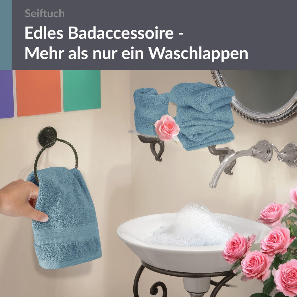 Seiftücher 30x30 cm, 6er Set Waschlappen Blau - Tauben