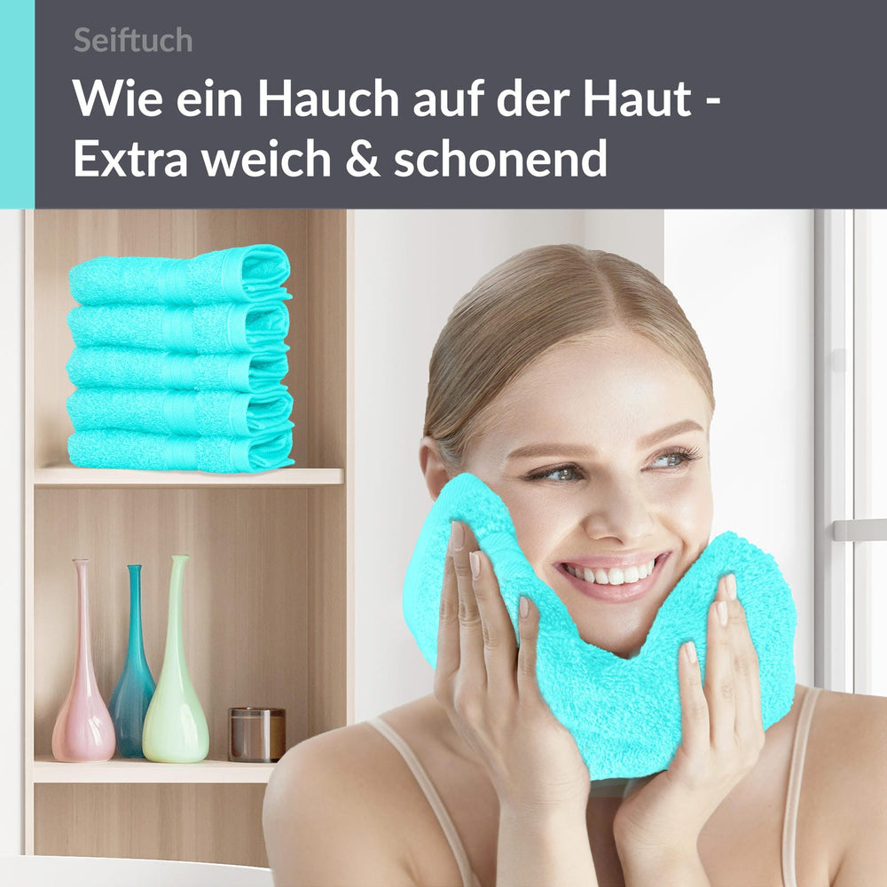 Seiftücher 30x30 cm, 6er Set Waschlappen Türkis