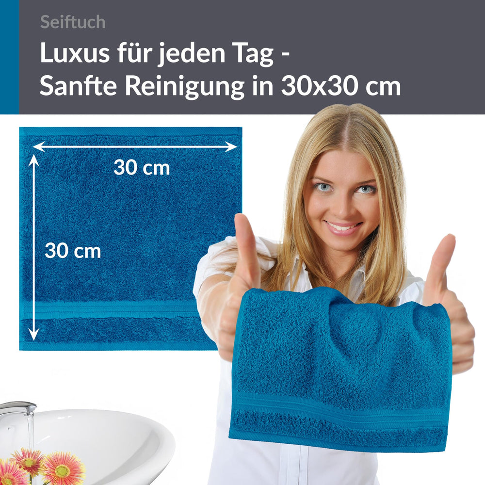Seiftuch 30x30 cm, 2er Set Waschlappen Blau - Petrol