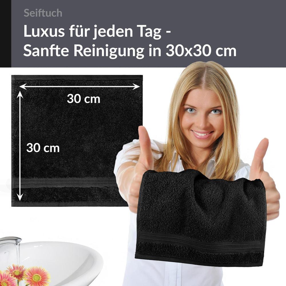 Seiftuch 30x30 cm, 2er Set Waschlappen Schwarz