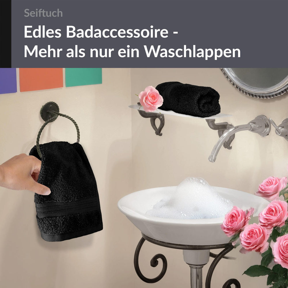 Seiftuch 30x30 cm, 2er Set Waschlappen Schwarz