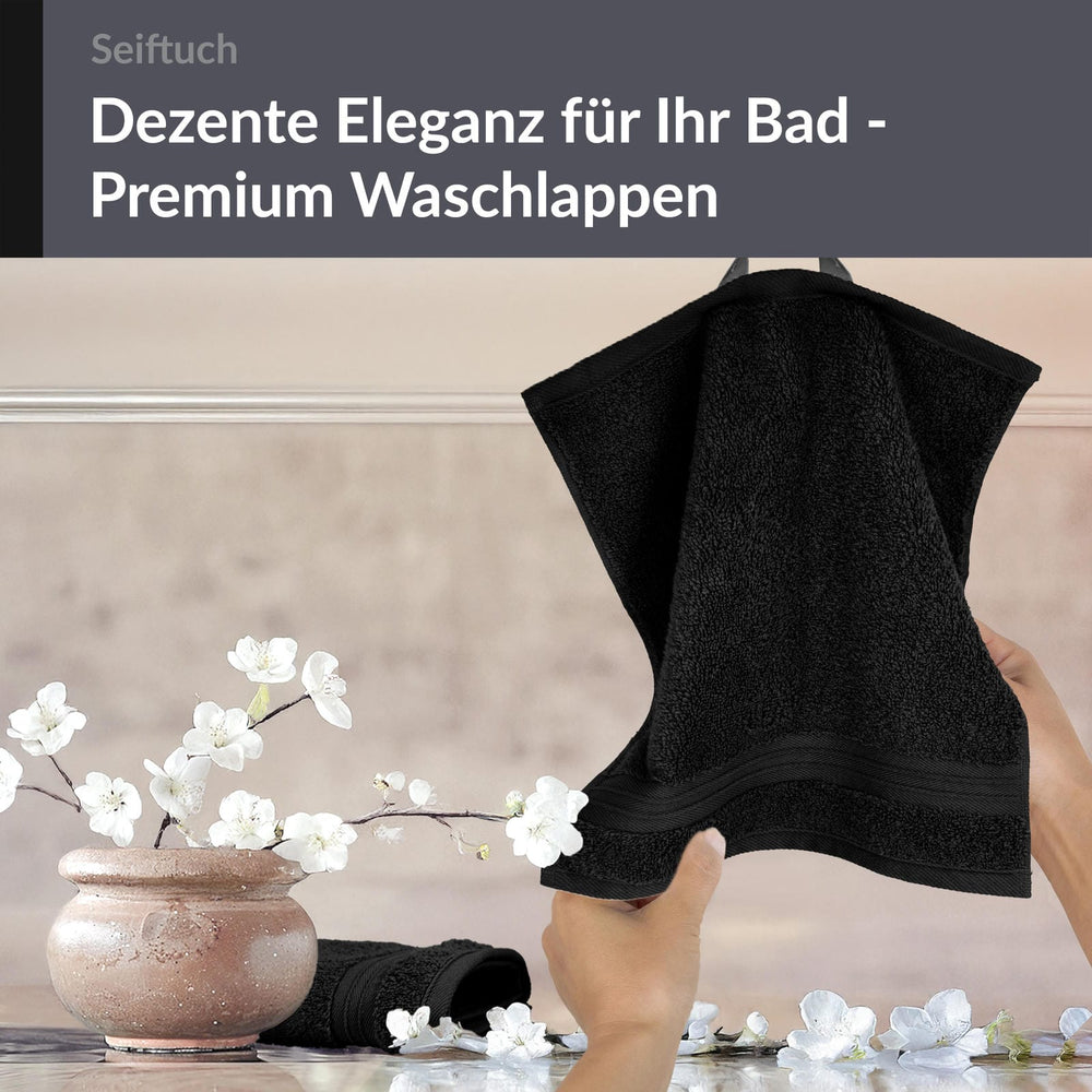Seiftuch 30x30 cm, 2er Set Waschlappen Schwarz