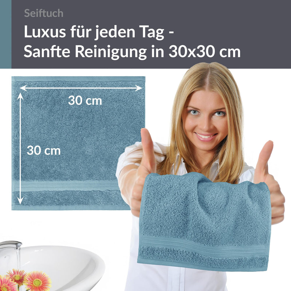 Seiftuch 30x30 cm, 2er Set Waschlappen Blau - Tauben